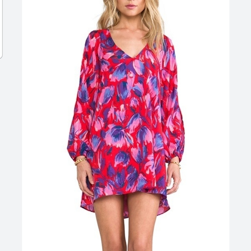 Lovers and Friends Gracie Dress Long Sleeve Floral Print Size M Blue/Red